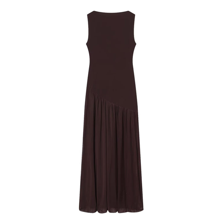 Dame Maxikjole med elegant drapering og asymmetrisk kant Skovae