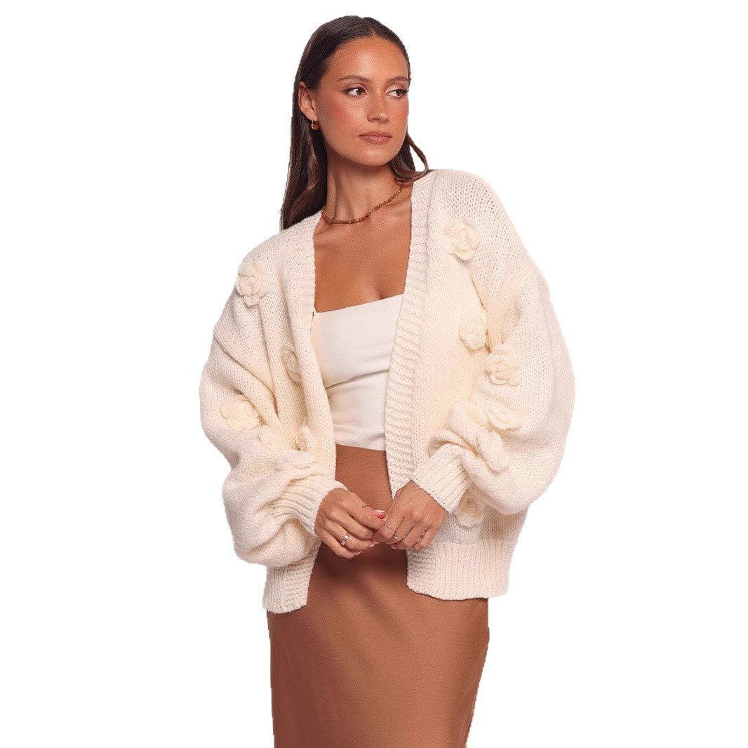 Kvinders cardigan med blomsterdesign og voluminøse ærmer Stilla