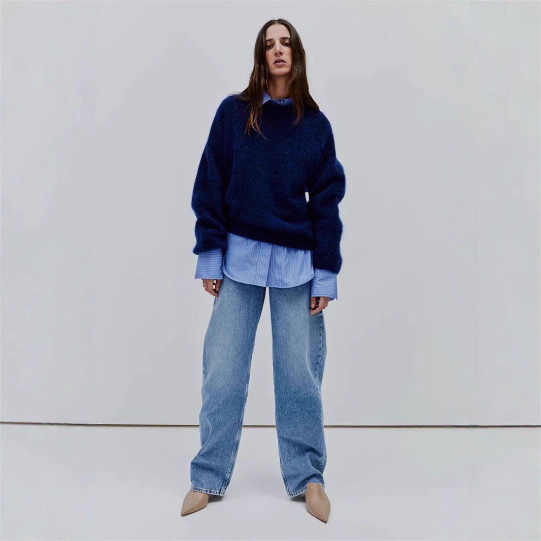 Dame oversized hyggetrøje med høj krave i mohair Stilla