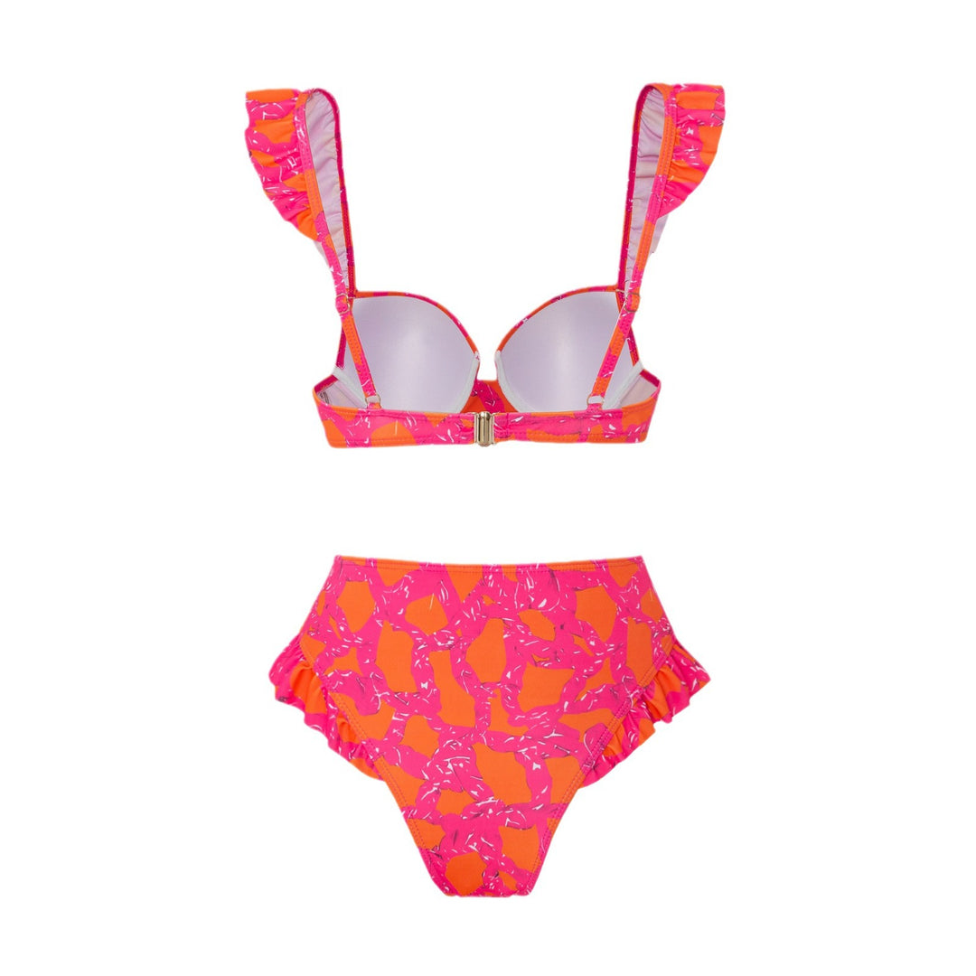 Dame bikini-sæt med blomstret flæse-design og gennemsigtig omslagskjørt Stilla
