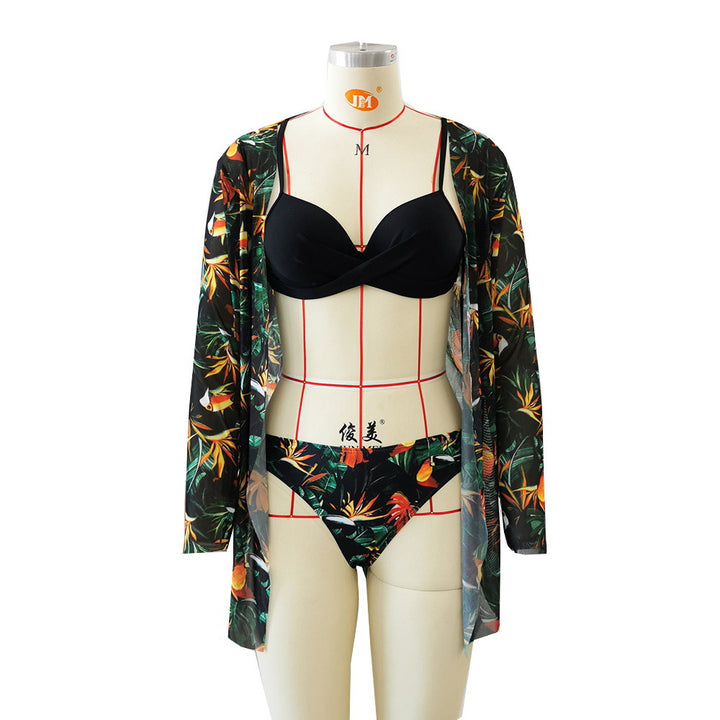 Dame bikini-sæt med floral kimono og elegant top Stilla