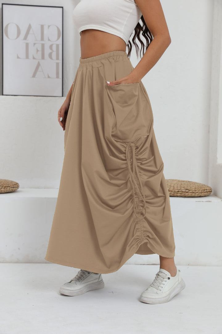 Dame Lang Wrap Skirt med elastisk Talje og Lommer Stilla