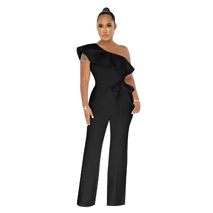 Dame Elegant One-Shoulder Jumpsuit med Rynke Detaljer og Taljebælte Stilla