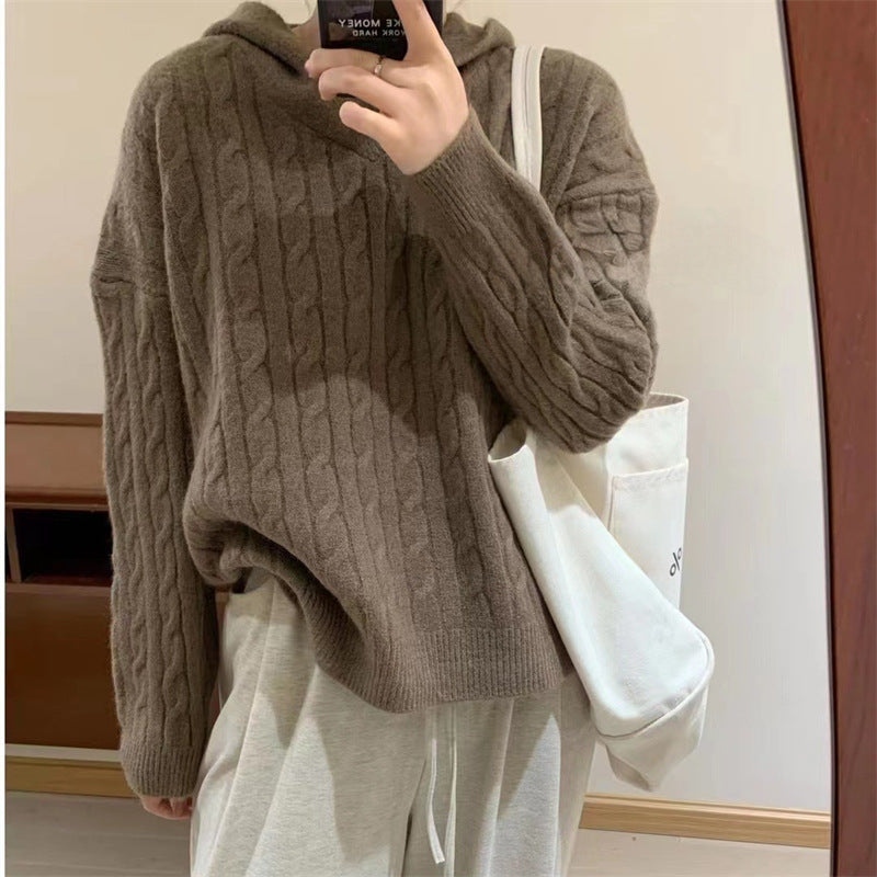 Kvinders Cozy Knit Sweater med Hætte og Kabelmønster Stilla