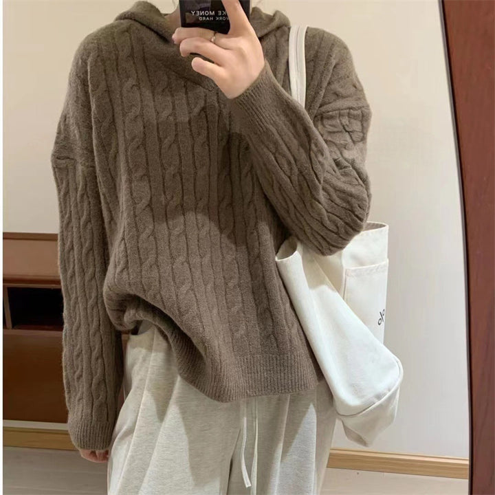 Kvinders Cozy Knit Sweater med Hætte og Kabelmønster Stilla