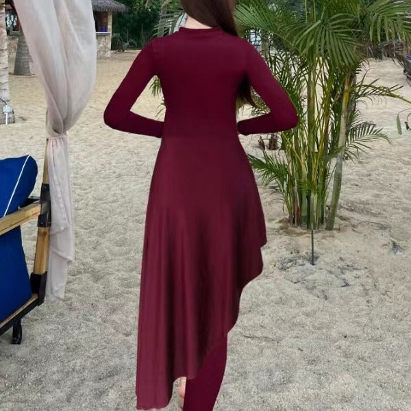 Dame elegant stranddragt med asymmetrisk snit og lange ærmer Skovae