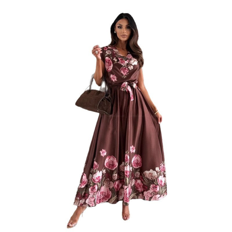 Dame blomsterkjole maxi wrapkjole med elegant slids Stilla