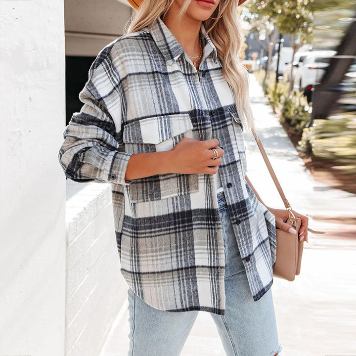 Dame Plaid Oversized Skjortejakke med to lommer og afslappet snit Stilla