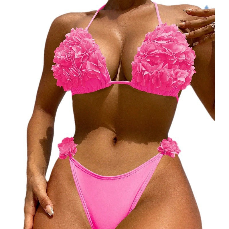 Dame bikini sæt med blomster rynkedetaljer Skovae