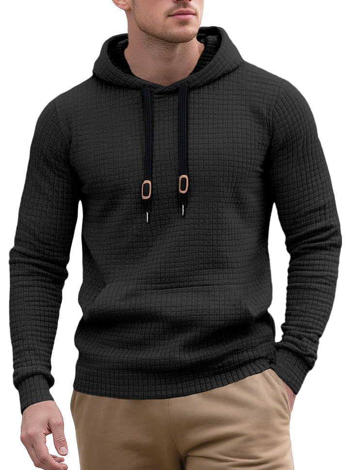 Herren nan snævre skåret quiltet hættepullover med fin kvadratstruktur, snoretræk og ribbet nederste del Skovae