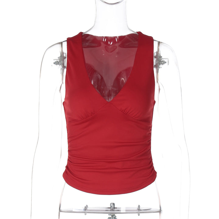 Dame Figurtilpasset Crop-Top med raffinerede flæsedetaljer og V-udskæring Stilla