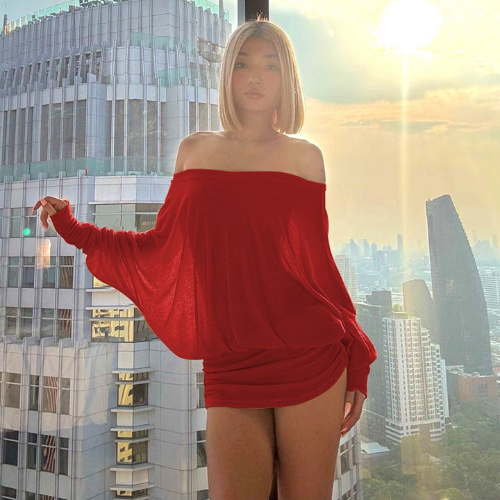 Dame Off-Shoulder Minikjole med afslappet snit og blødt materiale Skovae