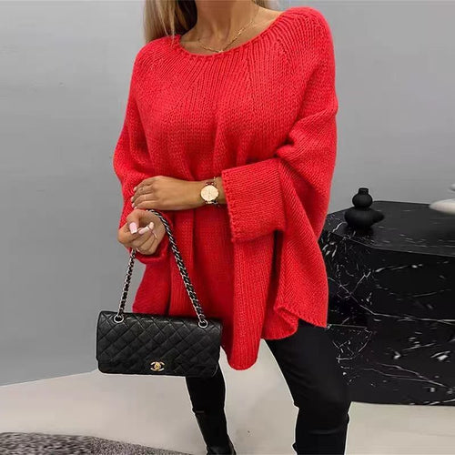 Stilla | Strik Cape Pullover Størrelse Plus Pasform Groft Uldmix Flagermusærmer