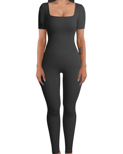 Dame Figurformet Jumpsuit med firkantet udskæring og kort ærme Stilla
