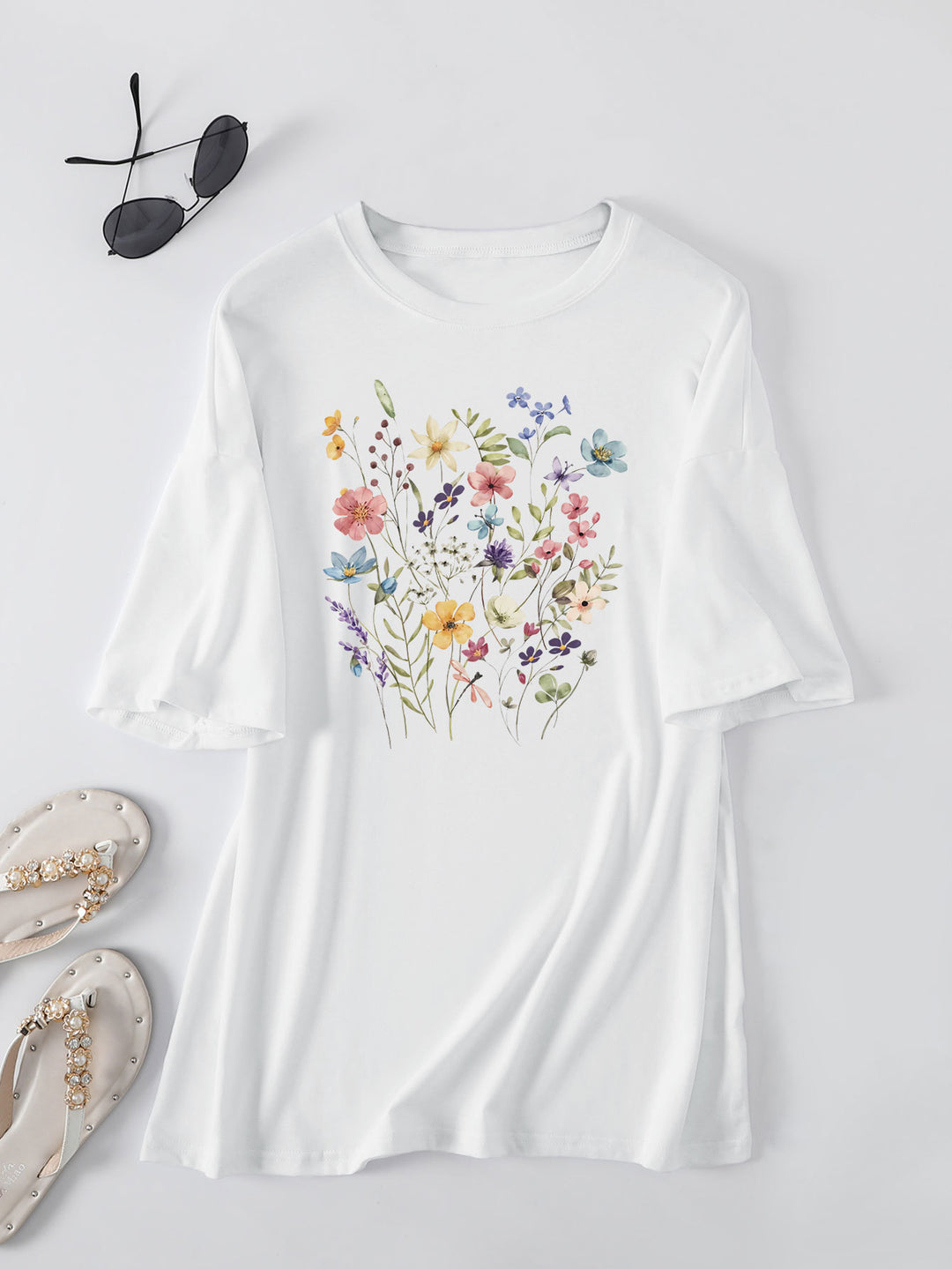 Kvinder Casual Sommer Bluse Skjorte med Blomsterprint Stilla