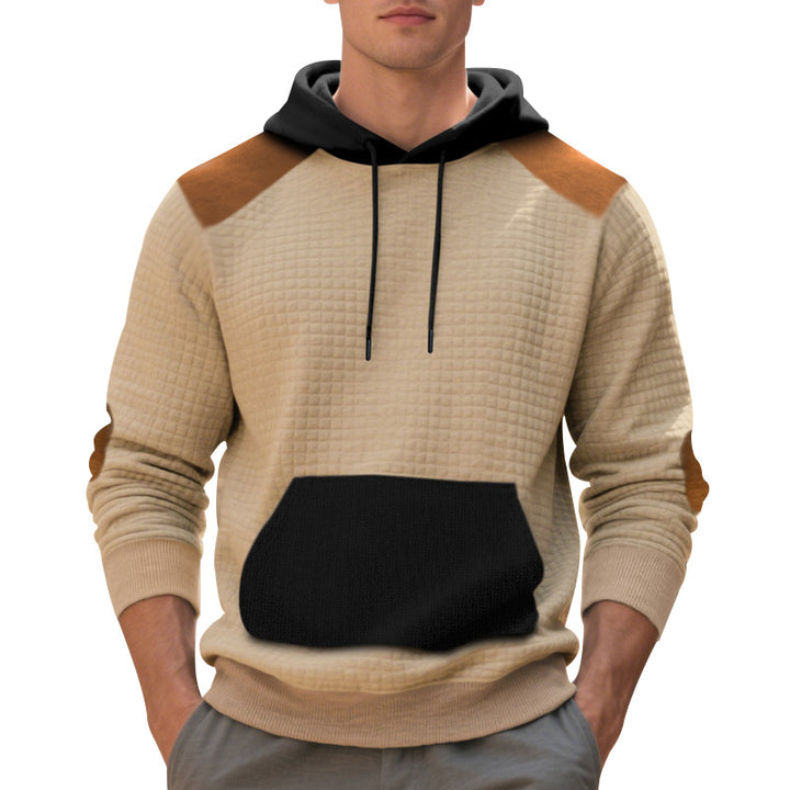 Herre nan urban vaffelstrik-hoodie med kengurulomme og kant Skovae