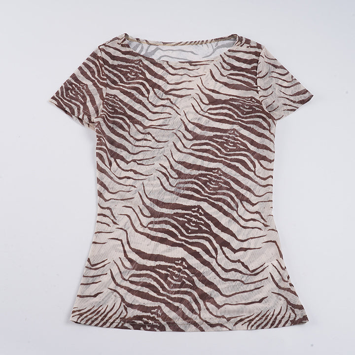 Dame T-shirt med dyreprint og elastisk snit Skovae