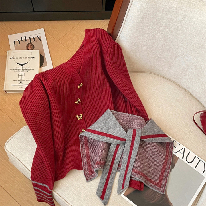 Damer cardigan med nautisk krave og dekorative knapper Stilla