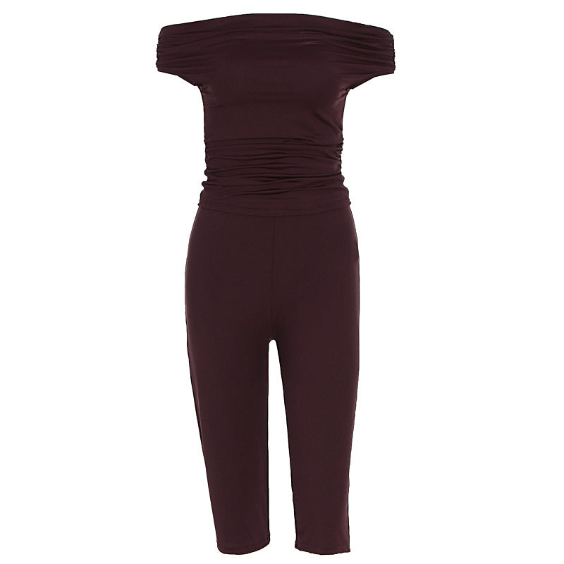 Dame Elegant Jumpsuit med Off-Shoulder Design og Rynker Skovae