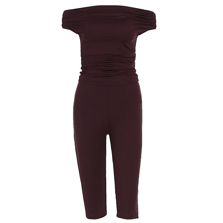 Dame Elegant Jumpsuit med Off-Shoulder Design og Rynker Skovae