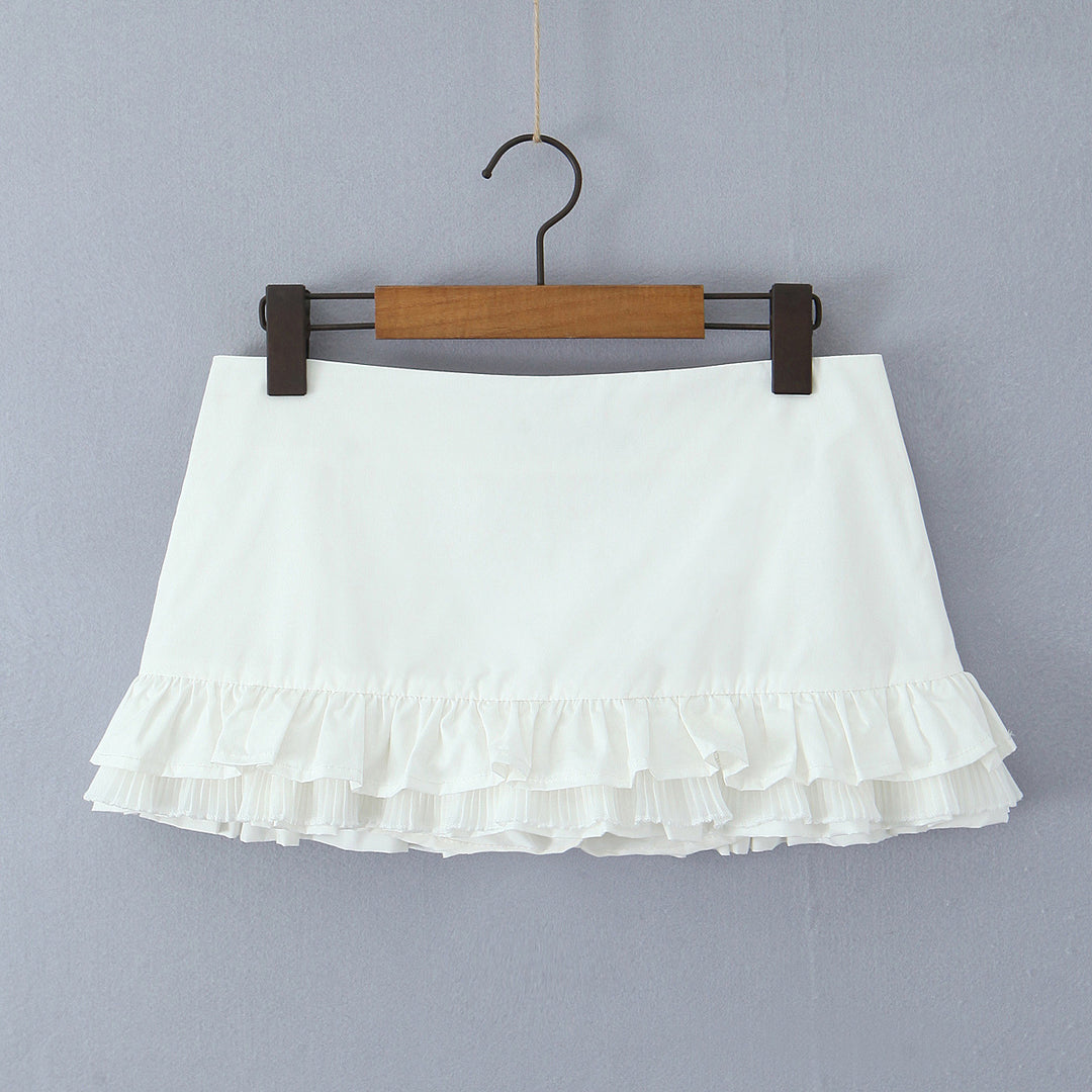 Dame trendy mini nederdel med elegante flæsedetaljer og elastisk talje Stilla
