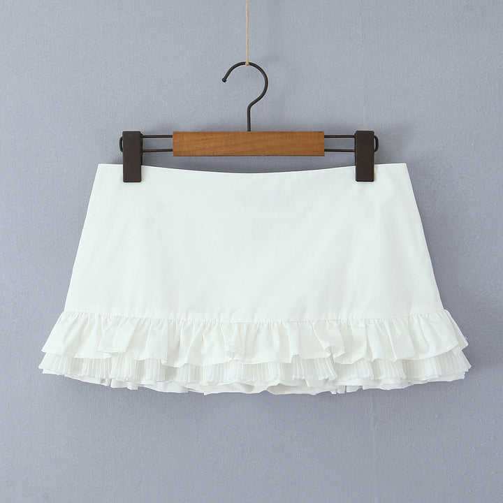Dame trendy mini nederdel med elegante flæsedetaljer og elastisk talje Stilla