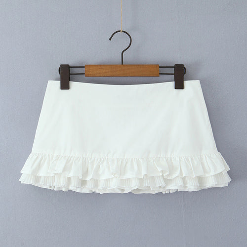 Dame trendy mini nederdel med elegante flæsedetaljer og elastisk talje Stilla