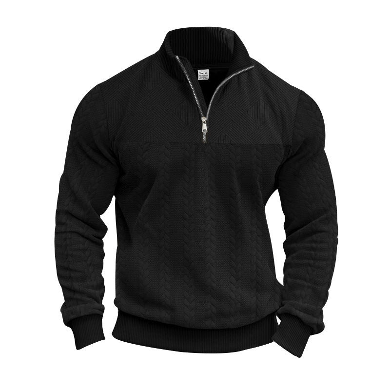 Herrernes grovstrikkede pullover med halvdelen lynlås og struktureret design Stilla