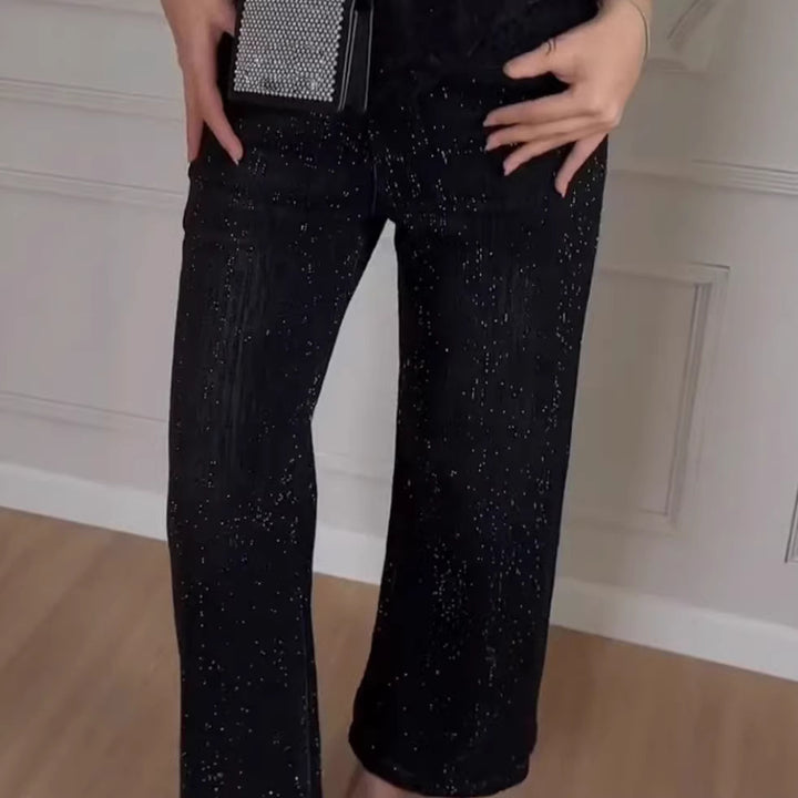 Kvindernes glitrende bredskårede jeans med elegant struktur Stilla
