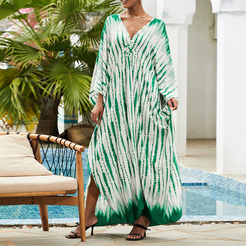 Dame Strandkaftan med elegant V-udskæring og luftige ærmer Stilla