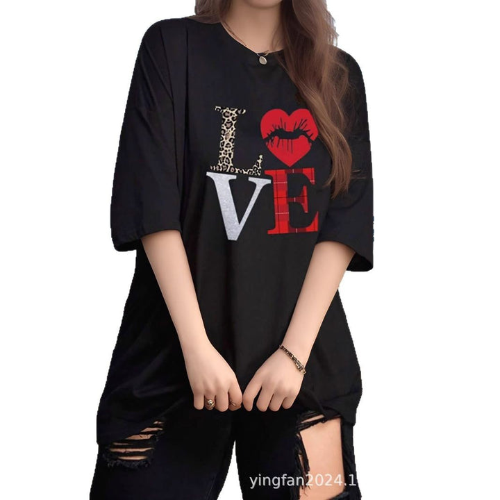 Dame Grafik Kærlighed Tryk Oversized T-Shirt Stilla