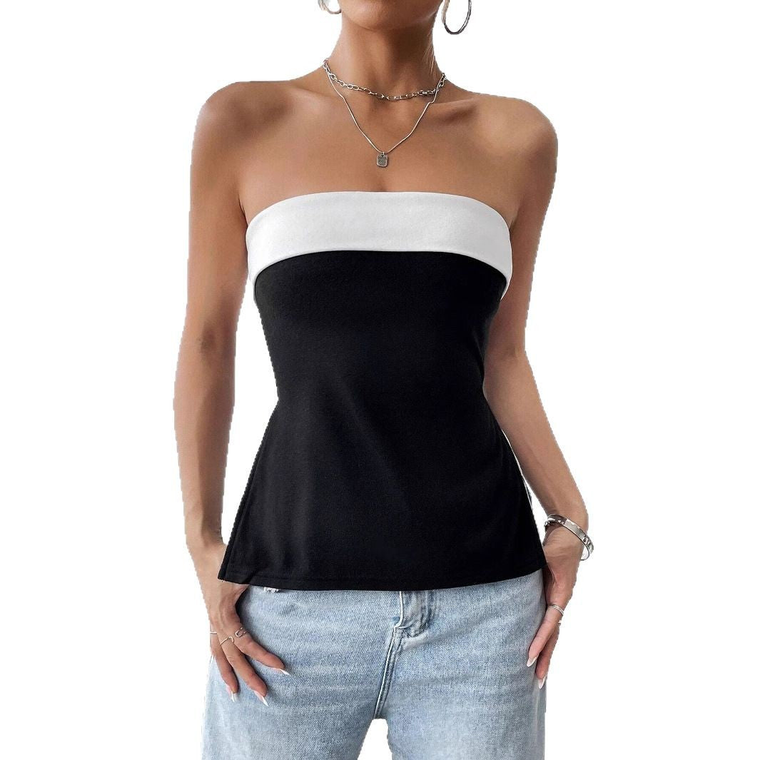 Dame Bandeau-top med elegant farveblokdesign Skovae