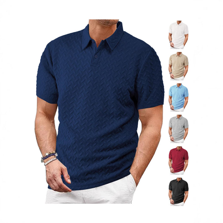 Herrer nan kortærmet polo shirt med præget zigzag struktur og klassisk skjortekrave Skovae