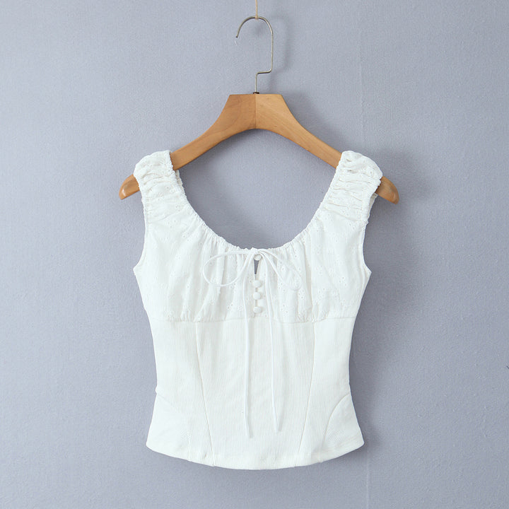 Dame Crop-Top med fine volanter og elegant udskæring Stilla