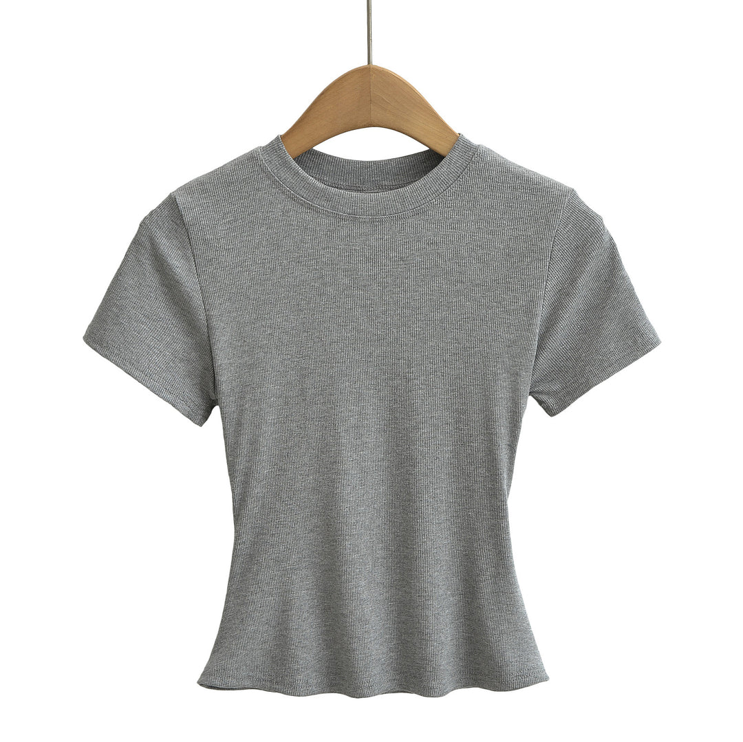 Dame kropsnær kortærmet T-shirt med fint ribmønster og rund halsudskæring Stilla