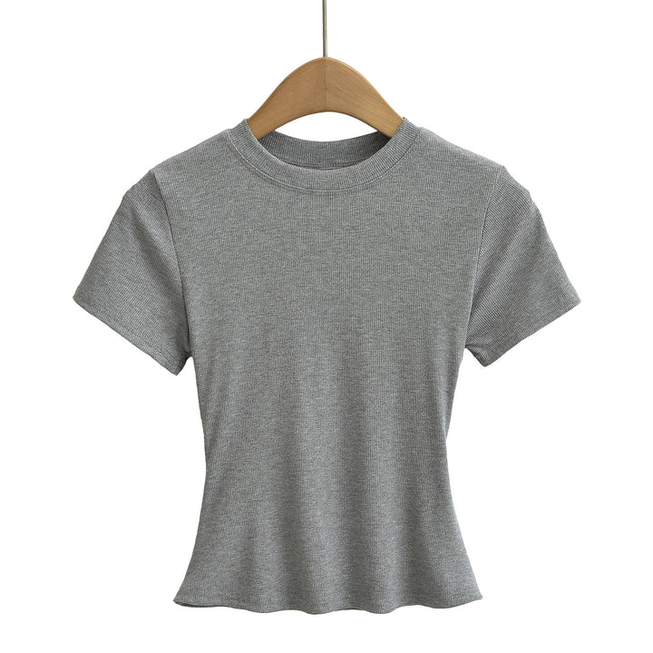 Dame kropsnær kortærmet T-shirt med fint ribmønster og rund halsudskæring Stilla