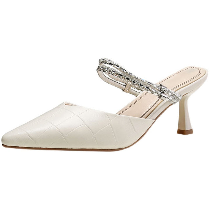 Femme Spids Tå Slingback Høje Hæle med Rhinestones Detalje Stilla