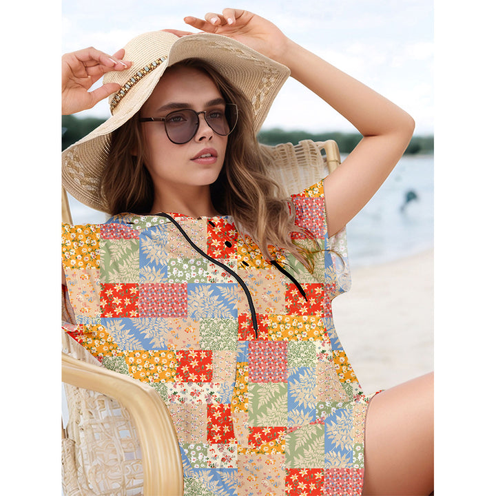 Dame afslappet strandkjole med glædeligt patchwork-design Stilla