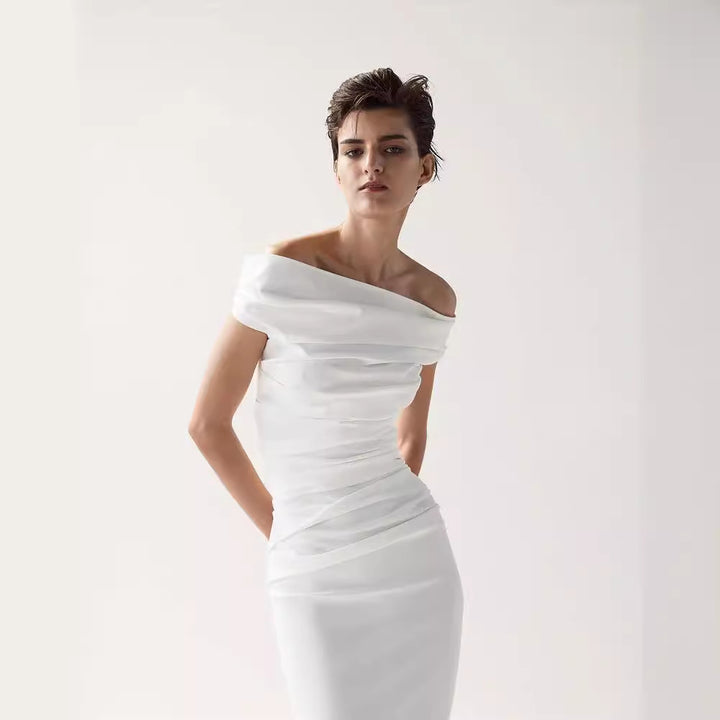 Dame Off-Shoulder Maxikjole med raffineret rynkning og elegant snit Stilla