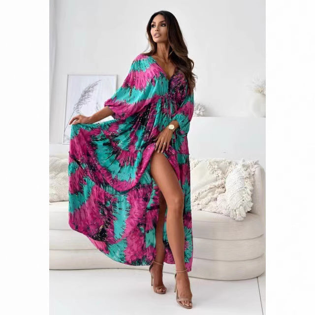 Dame Maxi-Kaftan med blomster mønster og side split Stilla