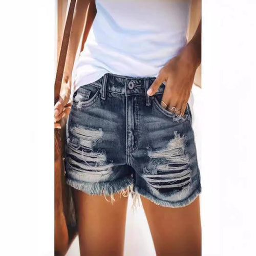 Dame Destroyed Denim Shorts i moderne look med frynser Skovae