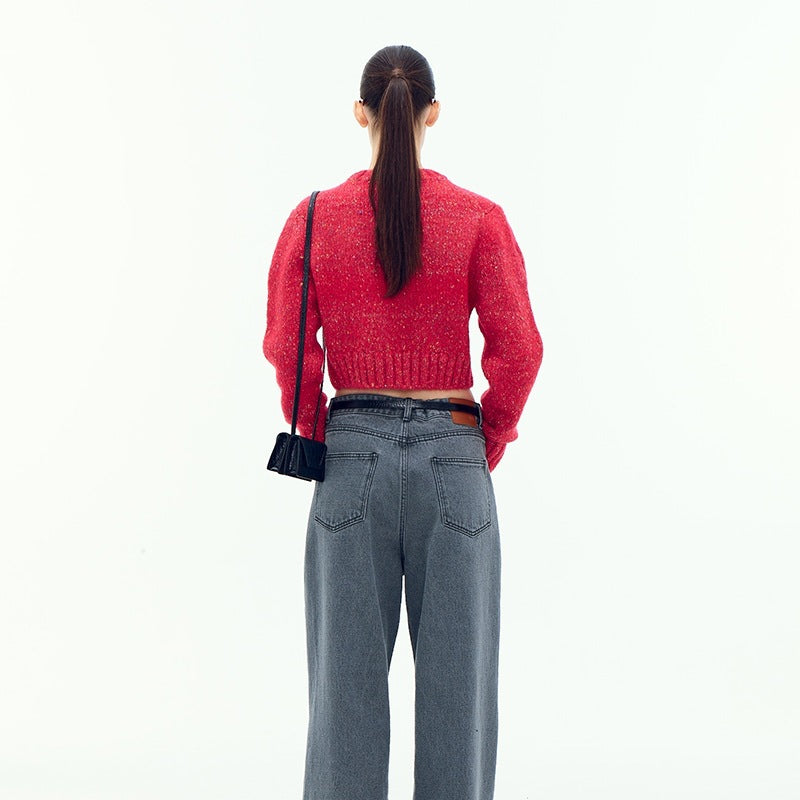 Dame trendy, cropped strikpullover med glitrende effekt Stilla