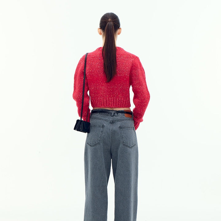 Dame trendy, cropped strikpullover med glitrende effekt Stilla
