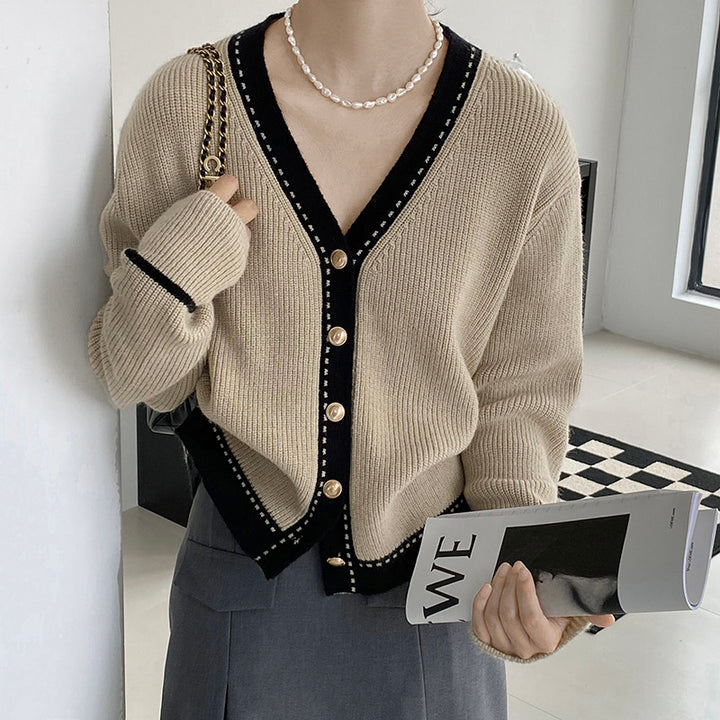 Kvindernes Mode Cardigan med Kontrast Detaljer Stilla