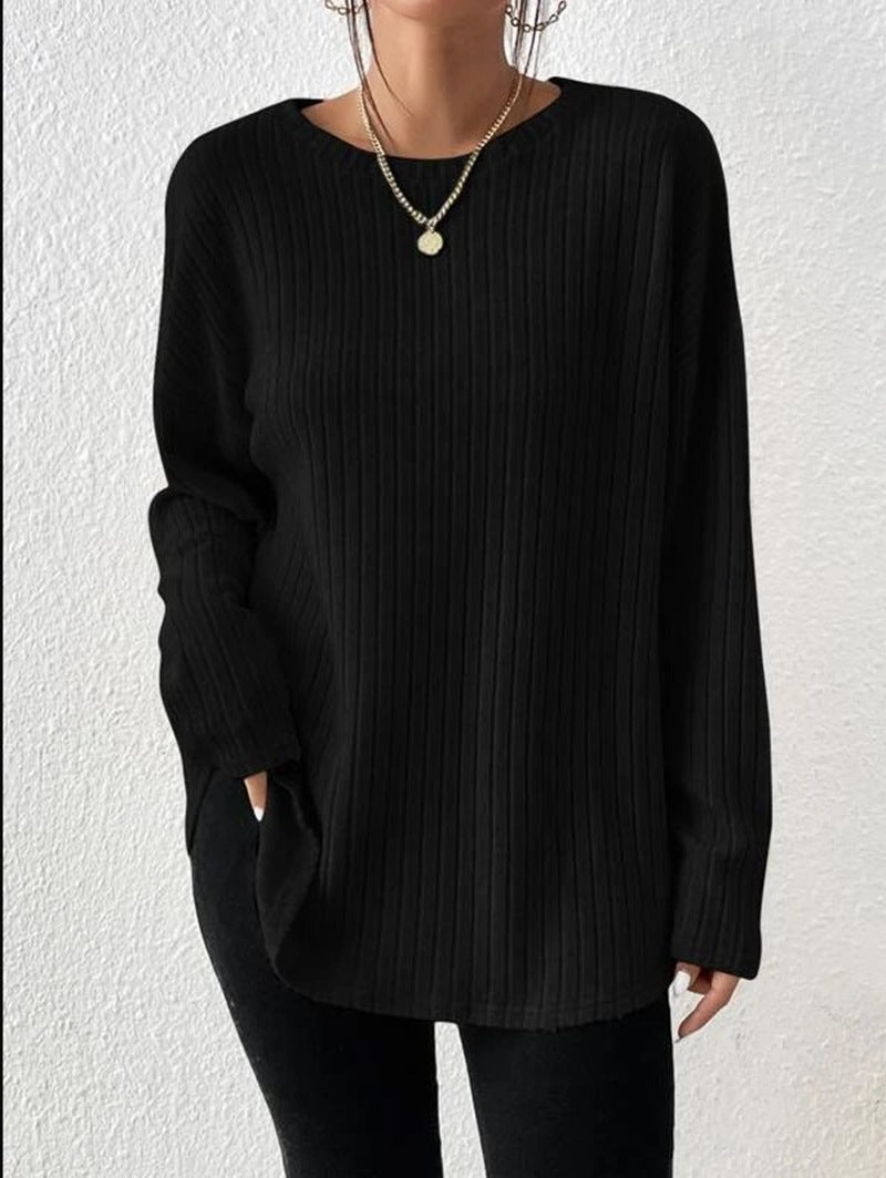 Dame strik pullover med fine rib detaljer Stilla