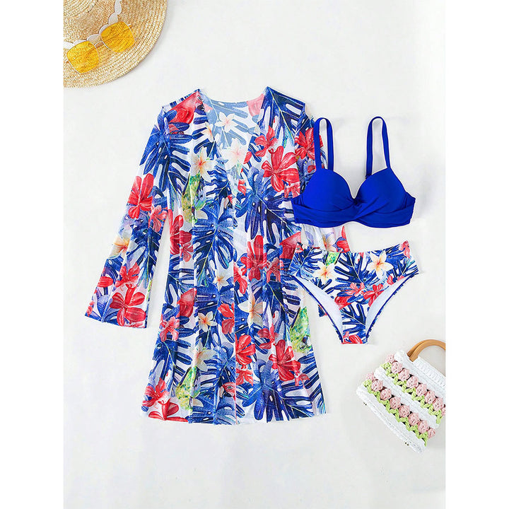 Kvinder Floral Print Badekåbe og Bikini Sæt Stilla
