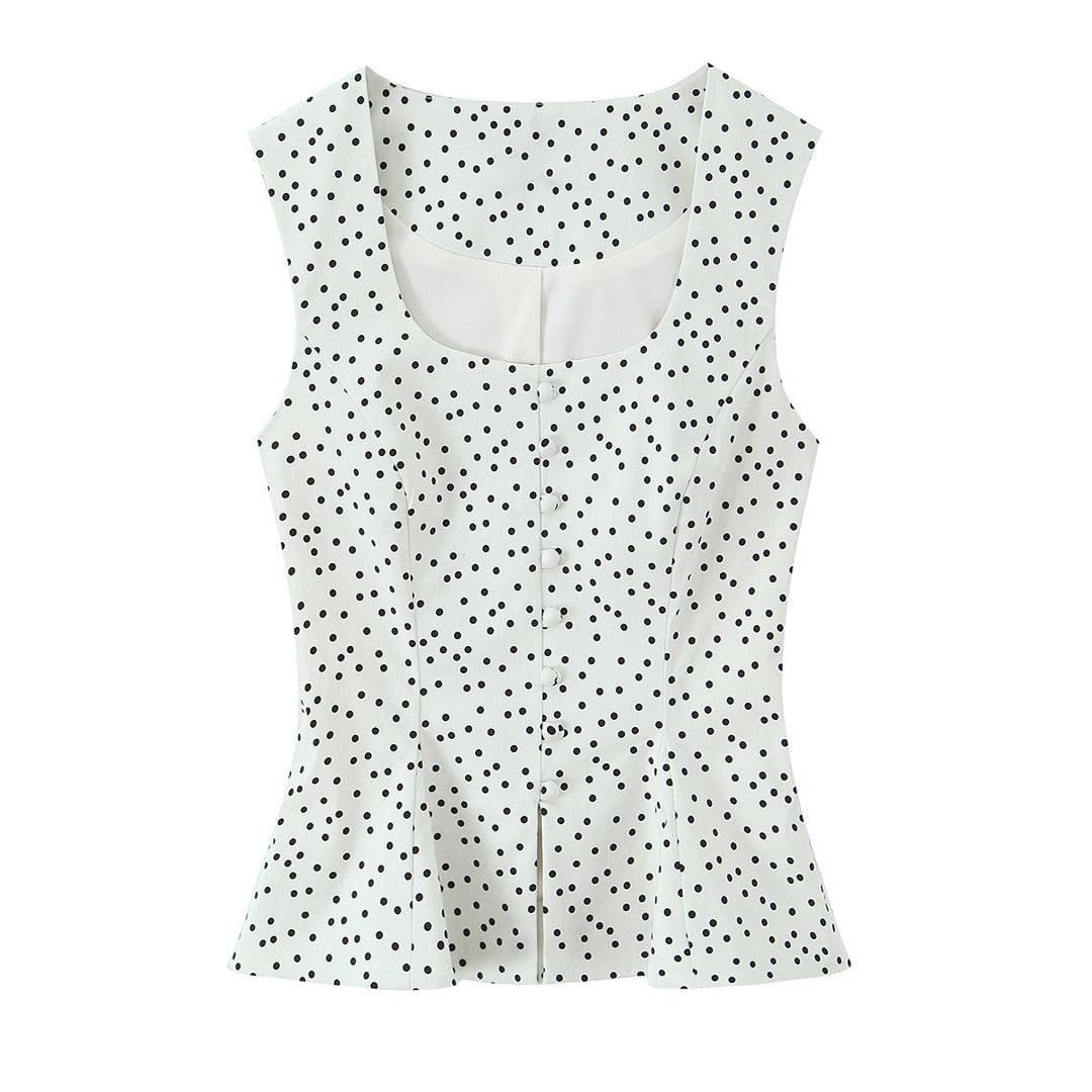 Dame Polka-Dot Taljeret Top med elegant knaplukning Skovae