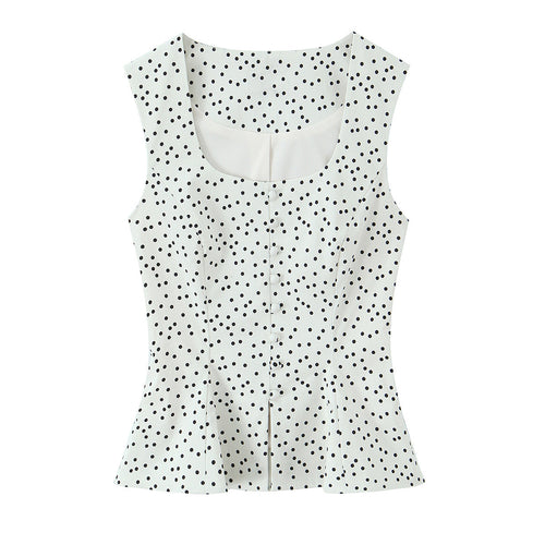 Dame Polka-Dot Taljeret Top med elegant knaplukning Skovae