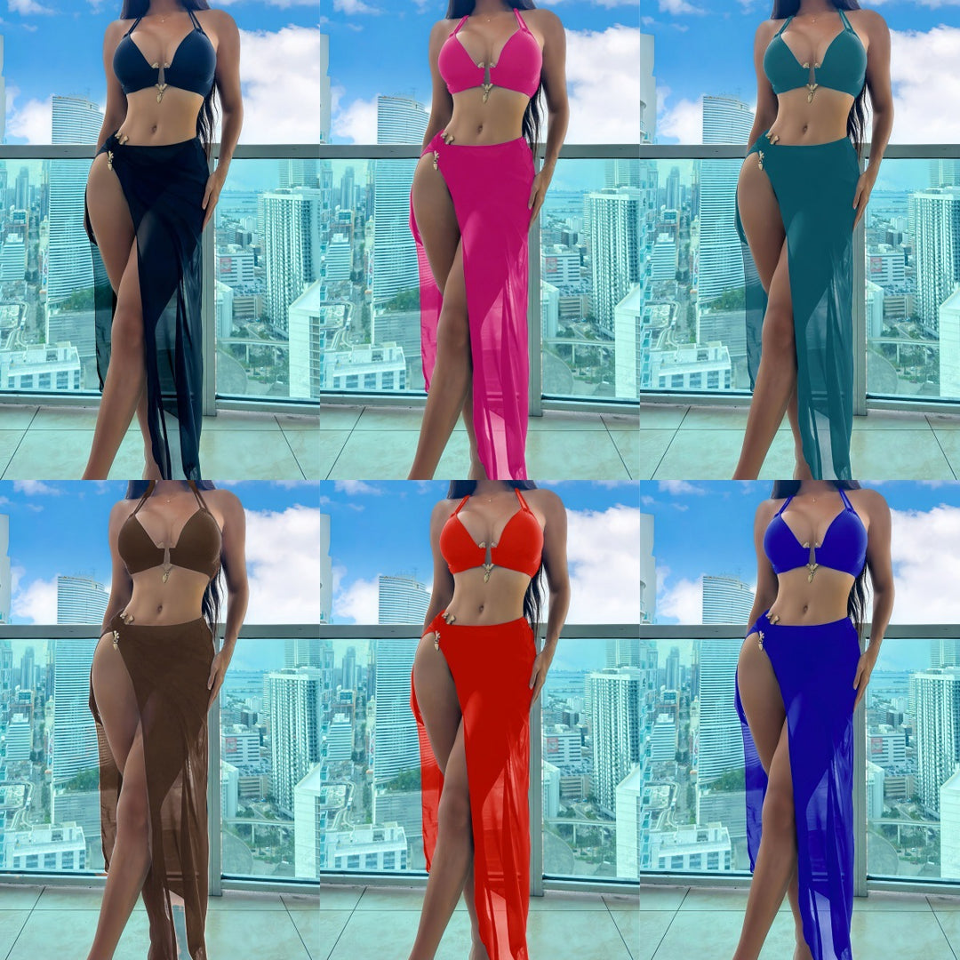 Dame Bikiniset med transparent Maxiskørt Skovae