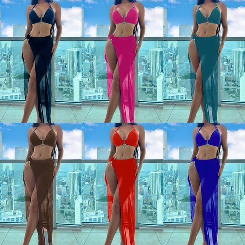 Dame Bikiniset med transparent Maxiskørt Skovae